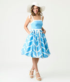 Unique Vintage Blue & White Chevron Eyelet Swing Dress - Unique Vintage - Womens, DRESSES, SWING