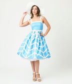 Unique Vintage Blue & White Chevron Eyelet Swing Dress - Unique Vintage - Womens, DRESSES, SWING
