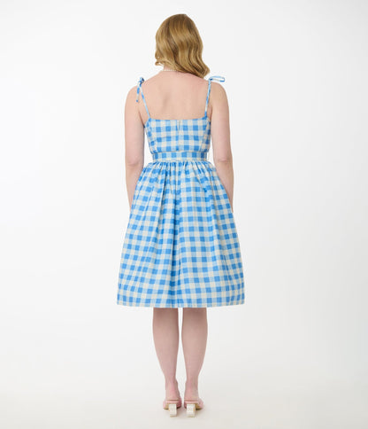 Unique Vintage Blue & White Gingham Bobbie Swing Dress - Unique Vintage - Womens, DRESSES, SWING
