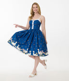 Unique Vintage Blue & White Goose Cotton Swing Dress - Unique Vintage - Womens, DRESSES, SWING