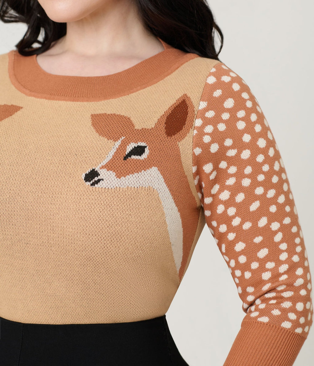 Unique Vintage Brown & Deer Sleeve Minou Sweater - Unique Vintage - Womens, TOPS, SWEATERS