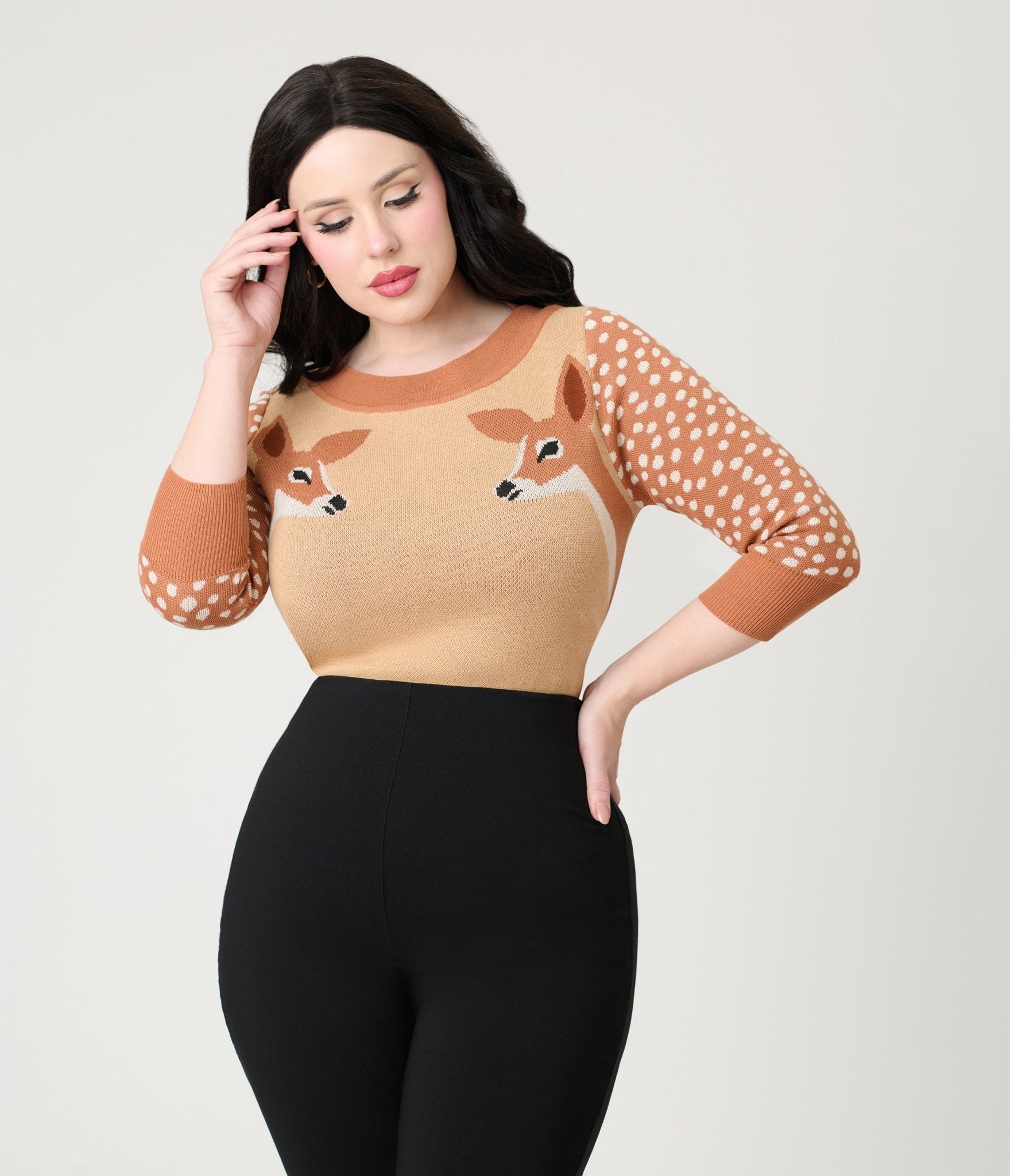 Unique Vintage Brown & Deer Sleeve Minou Sweater - Unique Vintage - Womens, TOPS, SWEATERS