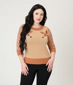 Unique Vintage Brown & Deer Sleeve Minou Sweater - Unique Vintage - Womens, TOPS, SWEATERS