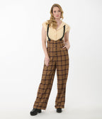 Unique Vintage Brown Plaid Thelma Suspender Pants - Unique Vintage - Womens, BOTTOMS, PANTS