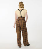 Unique Vintage Brown Plaid Thelma Suspender Pants - Unique Vintage - Womens, BOTTOMS, PANTS