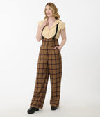 Unique Vintage Brown Plaid Thelma Suspender Pants - Unique Vintage - Womens, BOTTOMS, PANTS