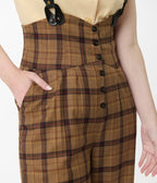 Unique Vintage Brown Plaid Thelma Suspender Pants - Unique Vintage - Womens, BOTTOMS, PANTS