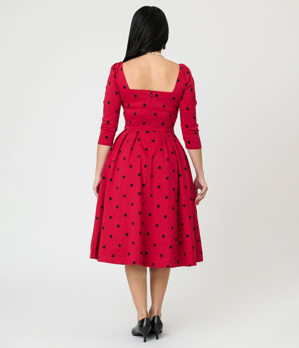 Unique Vintage Burgundy & Black Dot Sweetheart Lamar Swing Dress - Unique Vintage - Womens, DRESSES, SWING