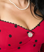 Unique Vintage Burgundy & Black Dot Sweetheart Lamar Swing Dress - Unique Vintage - Womens, DRESSES, SWING