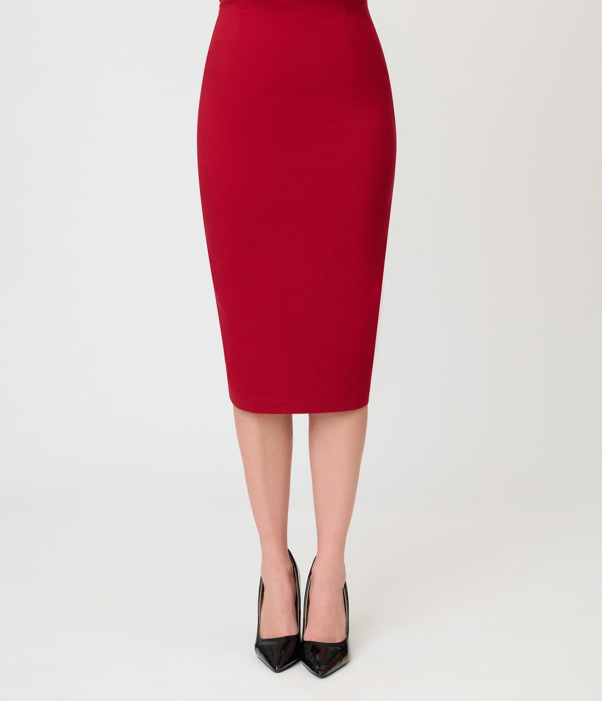 Unique Vintage Burgundy Button Pencil Skirt - Unique Vintage - Pencil Skirts