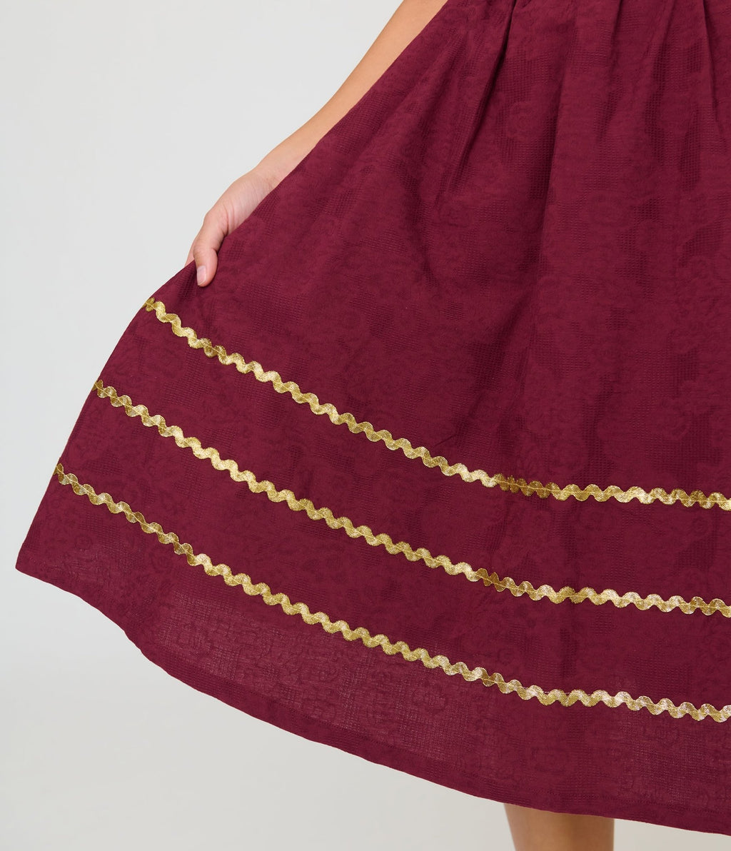 Unique Vintage Burgundy Celestial Pin Swing Dress - Unique Vintage - Womens, DRESSES, SWING