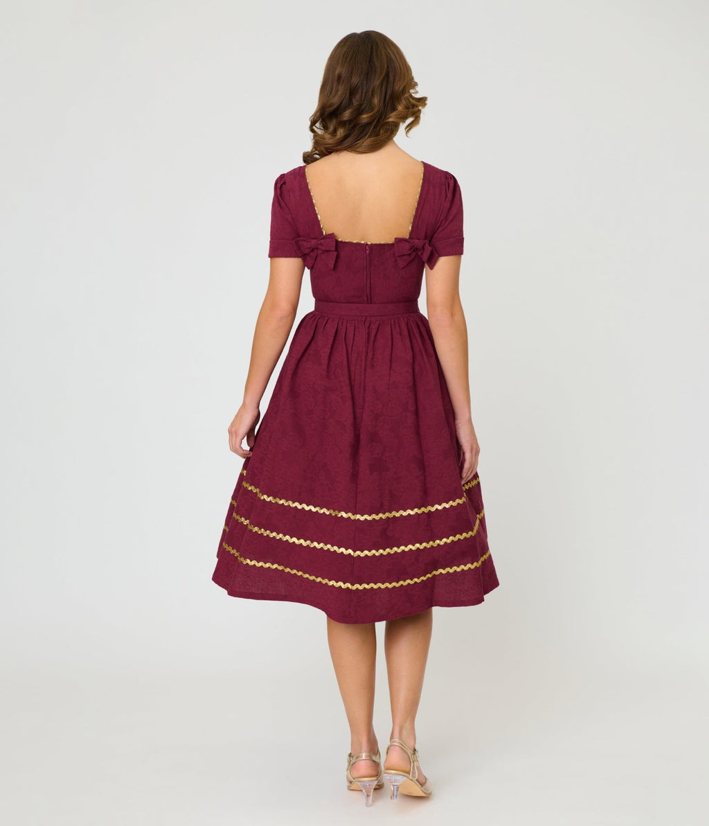 Unique Vintage Burgundy Celestial Pin Swing Dress - Unique Vintage - Womens, DRESSES, SWING