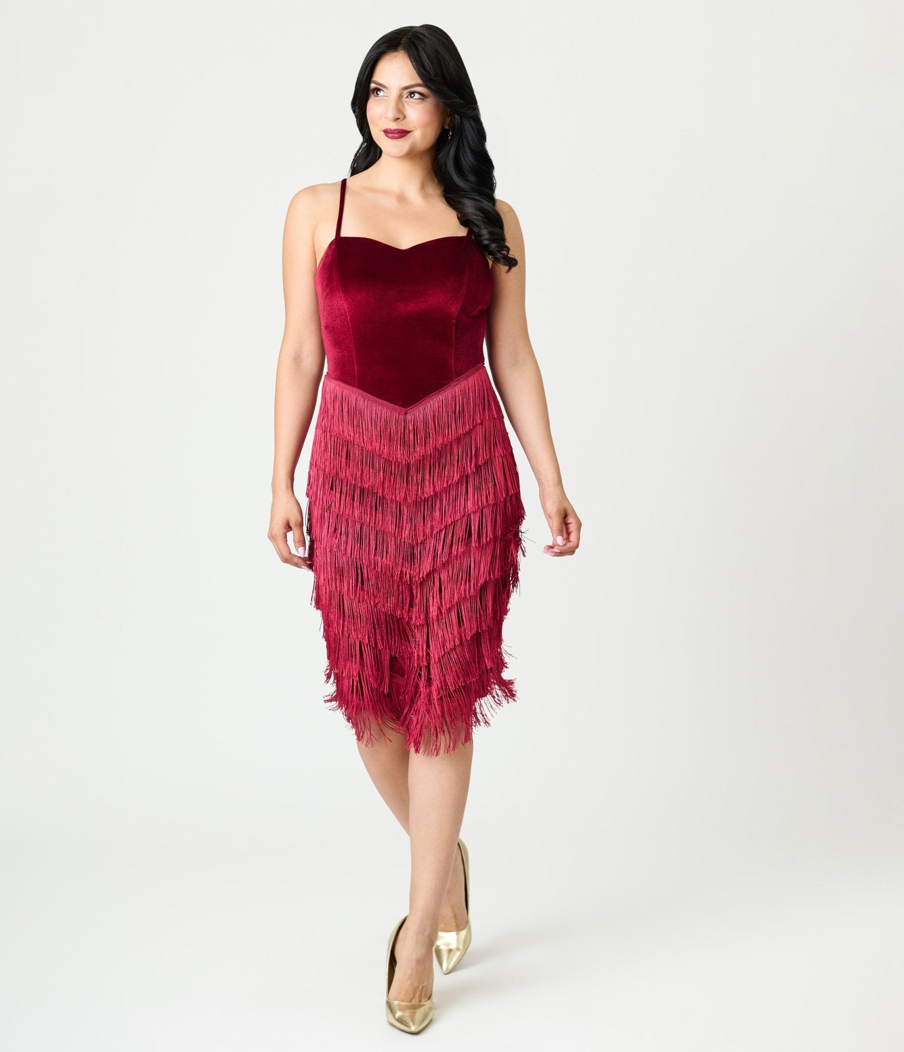 Unique Vintage Burgundy Chevron Fringe Pencil Dress - Unique Vintage - Womens, DRESSES, WIGGLE