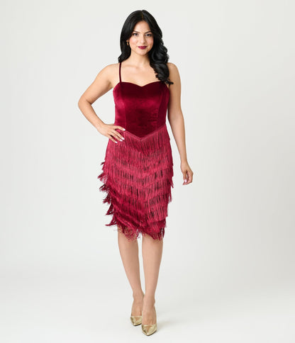 Unique Vintage Burgundy Chevron Fringe Pencil Dress - Unique Vintage - Womens, DRESSES, WIGGLE