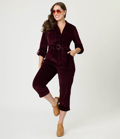 Unique Vintage Burgundy Corduroy Trixie Jumpsuit - Unique Vintage - Womens, BOTTOMS, ROMPERS AND JUMPSUITS