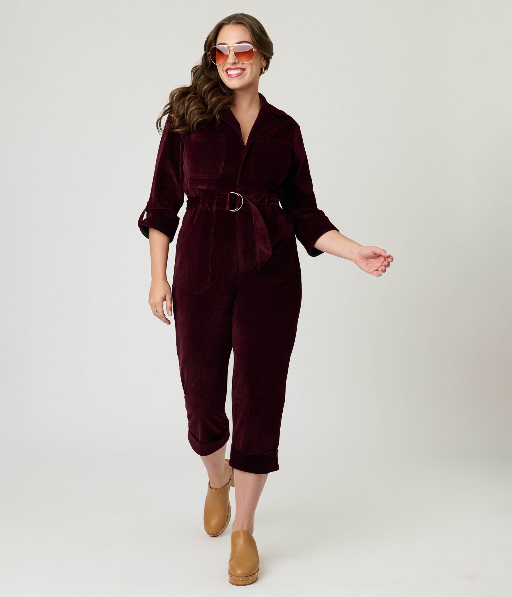 Unique Vintage Burgundy Corduroy Trixie Jumpsuit - Unique Vintage - Womens, BOTTOMS, ROMPERS AND JUMPSUITS