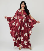 Unique Vintage Burgundy Crane Flutter Sleeve Caftan - Unique Vintage - Womens, DRESSES, MAXI