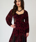 Unique Vintage Burgundy Flocked Godet Maxi Dress - Unique Vintage - Womens, DRESSES, MAXI