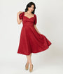Unique Vintage Burgundy Floral Jacquard Sweetheart Swing Dress