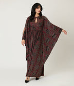 Unique Vintage Burgundy Floral Velvet Flutter Sleeve Caftan - Unique Vintage - Womens, DRESSES, MAXI