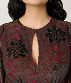 Unique Vintage Burgundy Floral Velvet Flutter Sleeve Caftan - Unique Vintage - Womens, DRESSES, MAXI