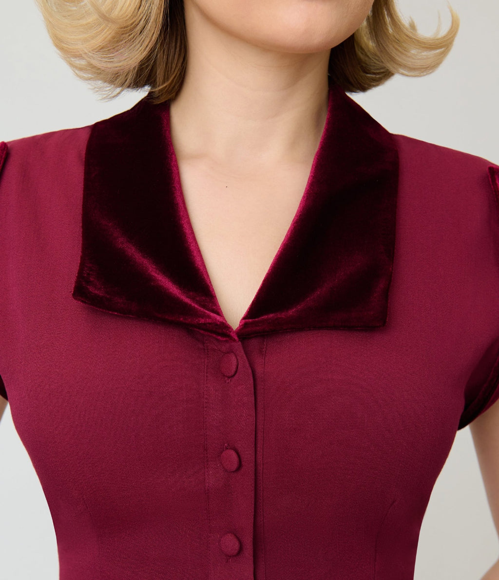 Unique Vintage Burgundy Gale Shirt Dress - Unique Vintage - Swing Dresses