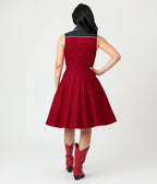 Unique Vintage Burgundy & Gold Snake Embroidery Western Cotton Flare Dress - Unique Vintage - Womens, DRESSES, FIT AND FLARE