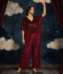 Unique Vintage Burgundy & Gold Stars Caftan Jumpsuit