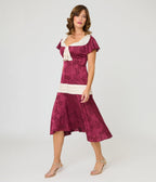 Unique Vintage Burgundy & Ivory Wilshire Flapper Dress - Unique Vintage - Womens, FLAPPER, SLEEVELESS NON BEADED