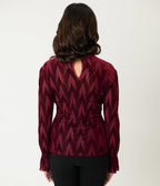 Unique Vintage Burgundy Leaf Velvet Burnout Donna Blouse - Unique Vintage - Womens, TOPS, KNIT TOPS