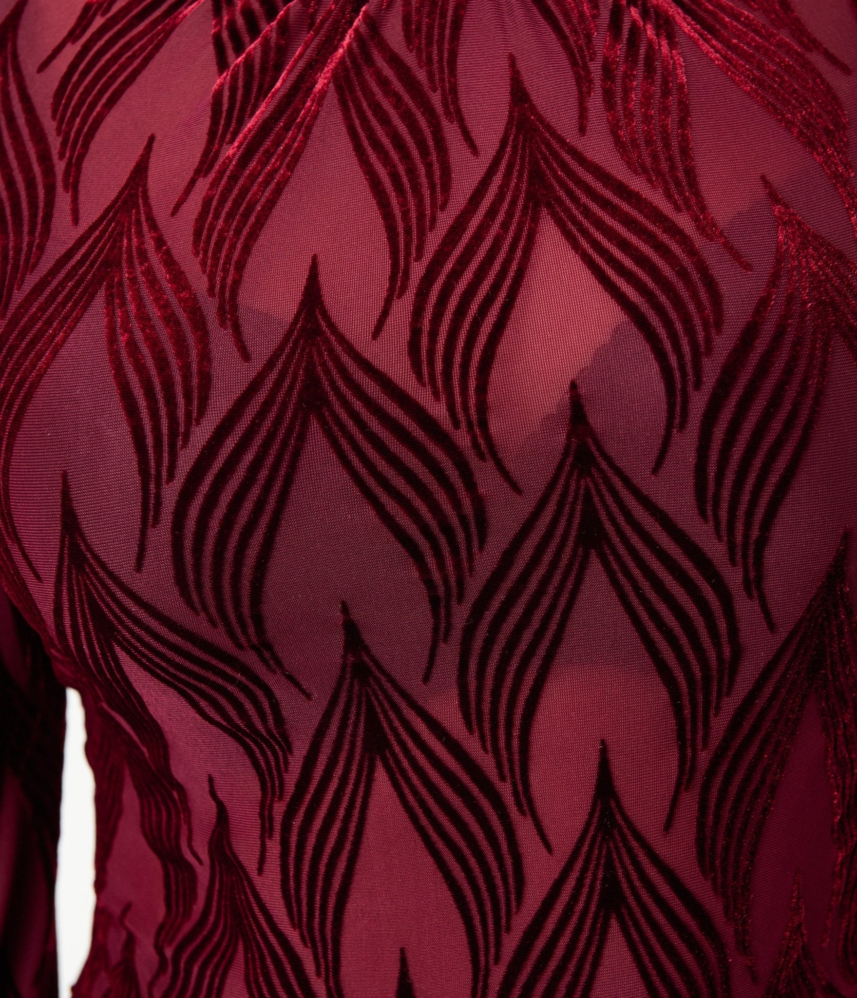Unique Vintage Burgundy Leaf Velvet Burnout Donna Blouse - Unique Vintage - Womens, TOPS, KNIT TOPS