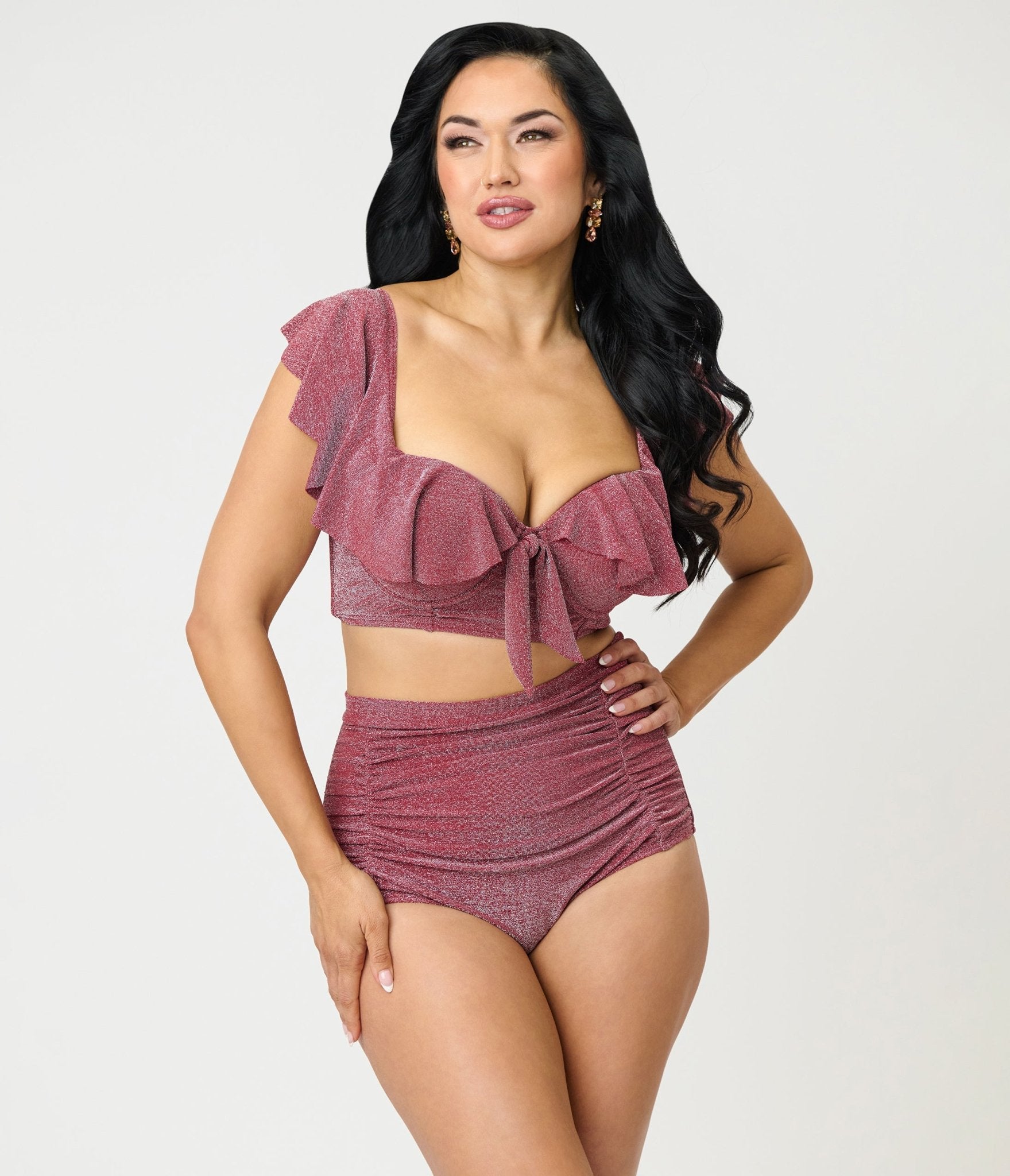 Unique Vintage Burgundy Lurex Monroe High Waist Bikini Bottom - Unique Vintage - Womens, SWIM, BOTTOM