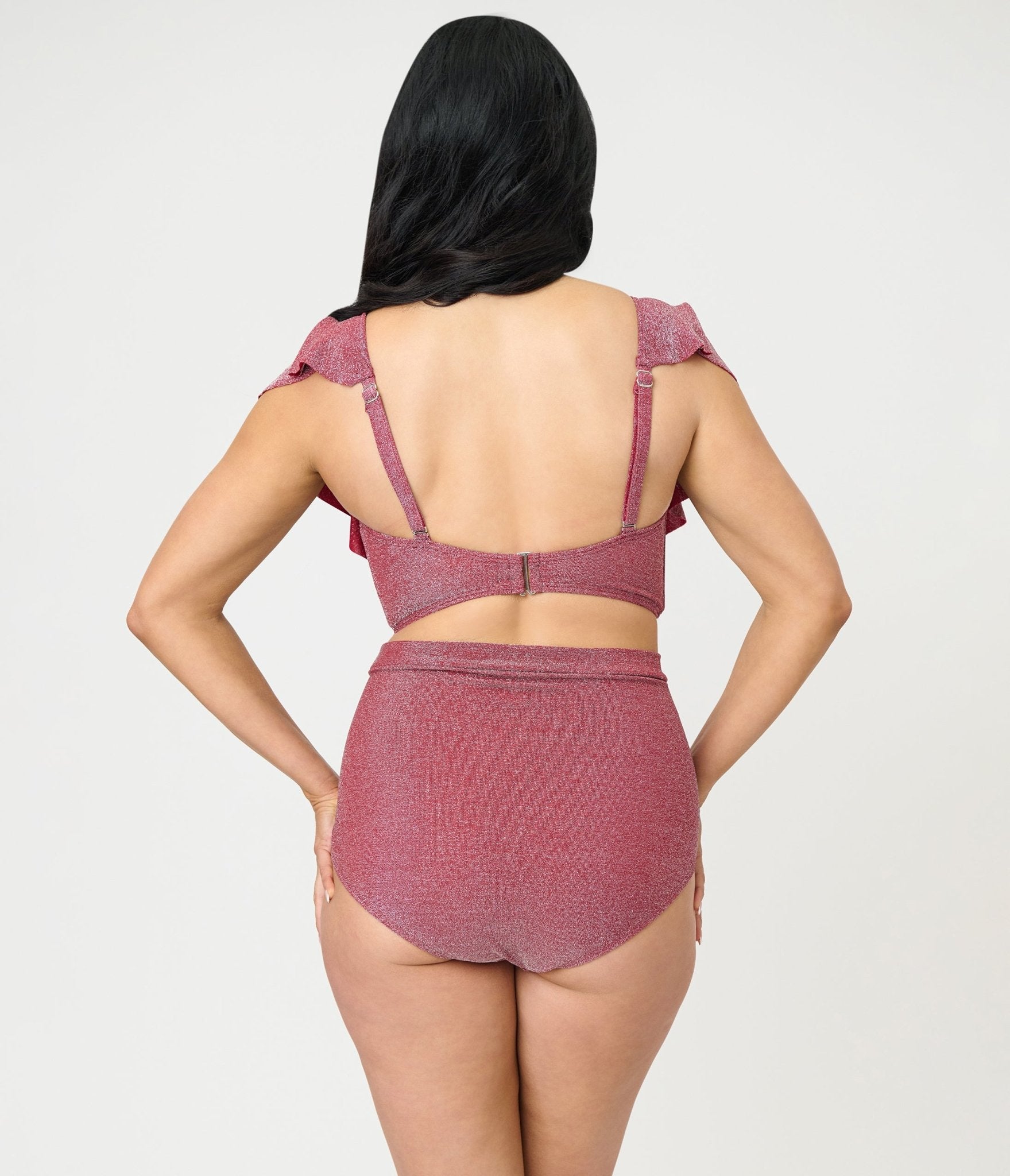 Unique Vintage Burgundy Lurex Monroe High Waist Bikini Bottom - Unique Vintage - Womens, SWIM, BOTTOM