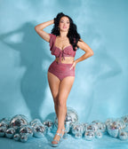 Unique Vintage Burgundy Lurex Ruffled Cap Sleeve Frida Swim Top - Unique Vintage - Womens, SWIM, TOP