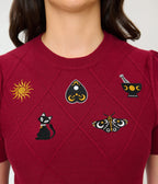 Unique Vintage Burgundy Mystical Icons Embroidered Sweater - Unique Vintage - Womens, TOPS, SWEATERS