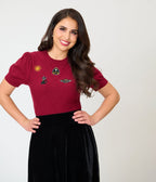 Unique Vintage Burgundy Mystical Icons Embroidered Sweater - Unique Vintage - Womens, TOPS, SWEATERS