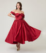 Unique Vintage Burgundy Off The Shoulder Tea Length Gown