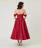 Unique Vintage Burgundy Off The Shoulder Tea Length Gown - Unique Vintage - Womens, DRESSES, PROM AND SPECIAL OCCASION