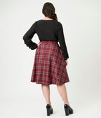 Unique Vintage Burgundy Plaid Vivian Swing Skirt - Unique Vintage - Womens, BOTTOMS, SKIRTS