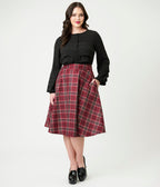 Unique Vintage Burgundy Plaid Vivian Swing Skirt - Unique Vintage - Womens, BOTTOMS, SKIRTS