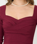 Unique Vintage Burgundy Pleated Bust Swing Dress - Unique Vintage - Womens, DRESSES, SWING