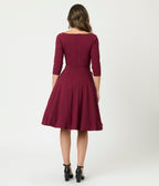 Unique Vintage Burgundy Pleated Bust Swing Dress - Unique Vintage - Womens, DRESSES, SWING