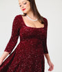 Unique Vintage Burgundy Sequin  Square Neck Wanda Swing Dress