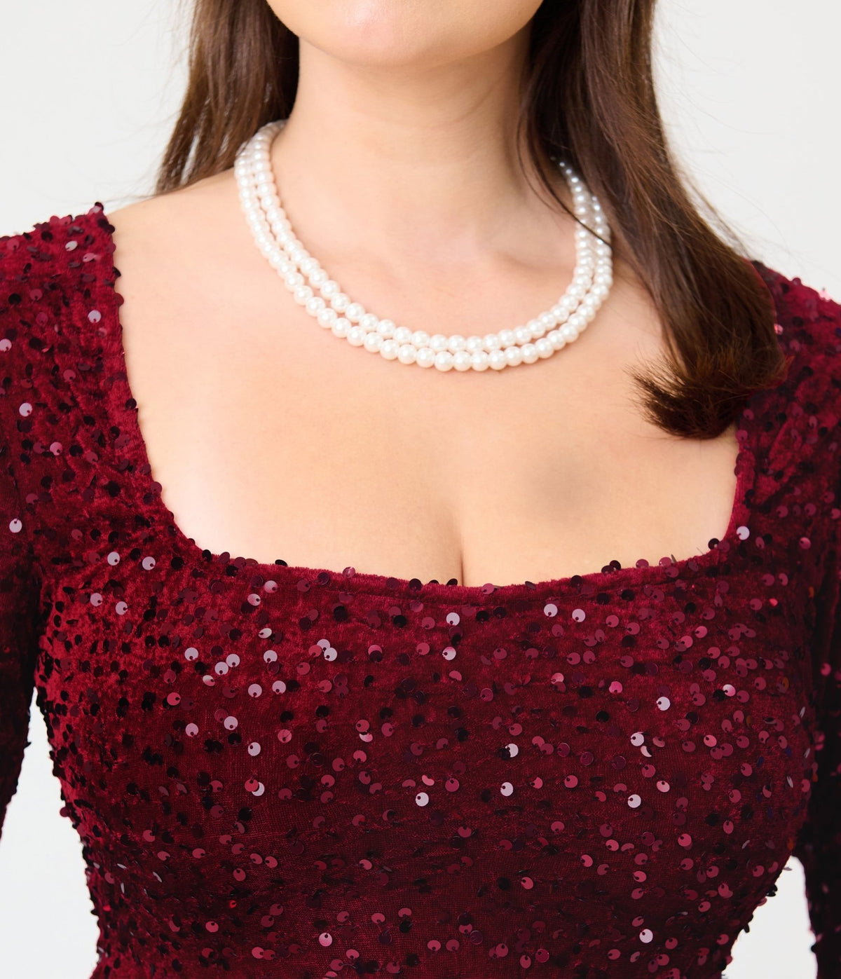 Unique Vintage Burgundy Sequin Square Neck Wanda Swing Dress - Unique Vintage - Aline Dresses