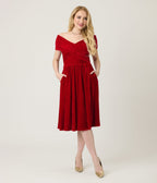 Unique Vintage Burgundy Shirred Velvet Swing Dress - Unique Vintage - Womens, DRESSES, SWING