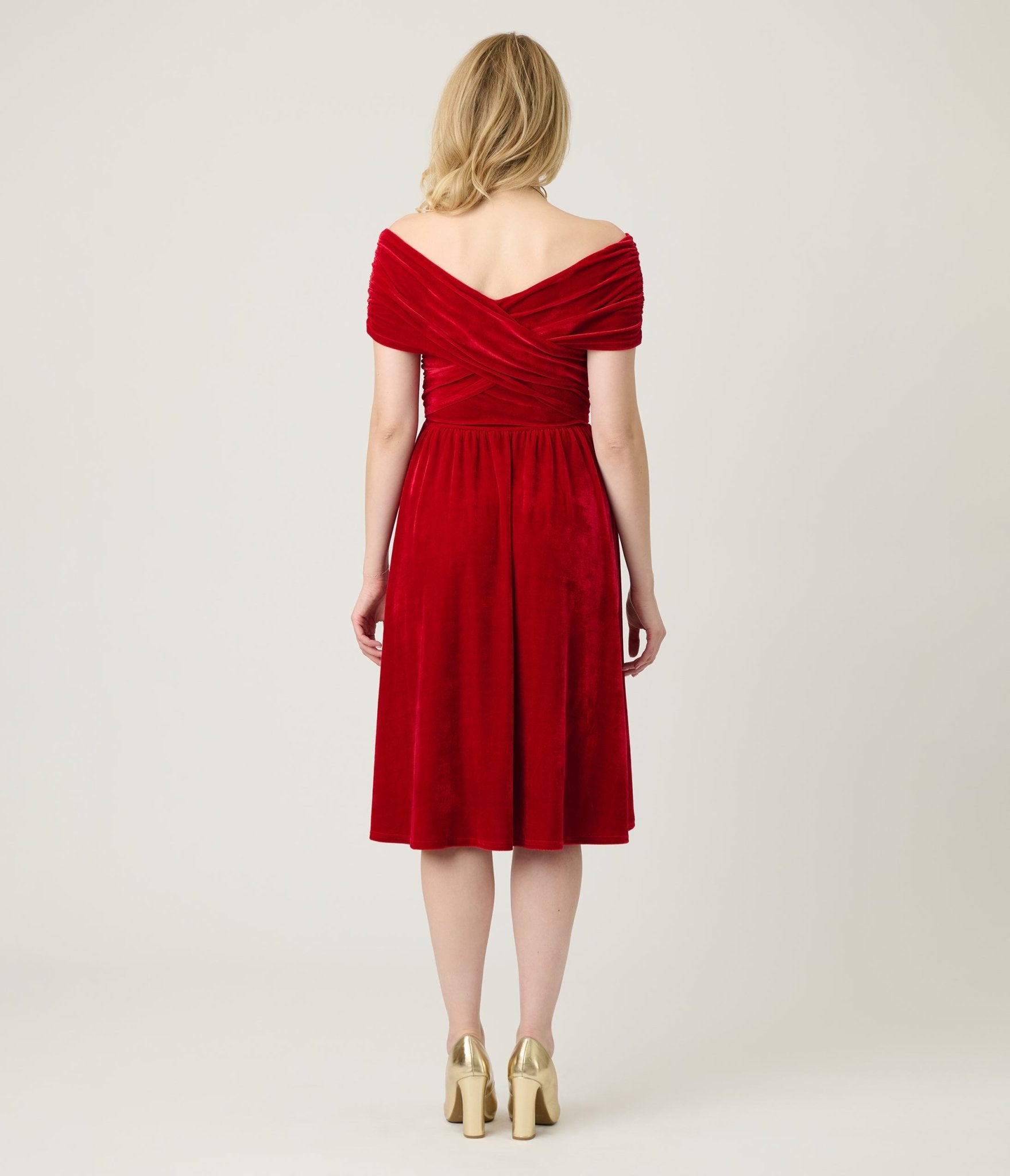Unique Vintage Burgundy Shirred Velvet Swing Dress - Unique Vintage - Womens, DRESSES, SWING