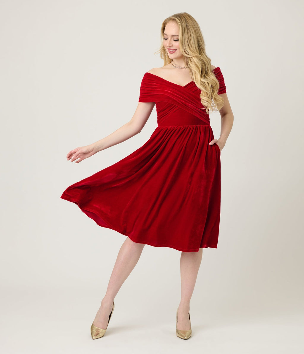Unique Vintage Burgundy Shirred Velvet Swing Dress Unique Vintage Burgundy Shirred Velvet Swing Dress