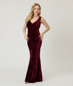 Unique Vintage Burgundy Textured Velvet Goldwyn Gown - Unique Vintage - Womens, DRESSES, MAXI