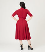 Unique Vintage Burgundy Turtleneck Midi Dress - Unique Vintage - Womens, DRESSES, FIT AND FLARE