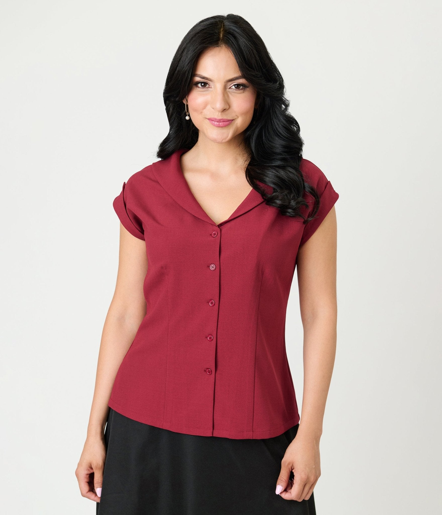 Unique Vintage Burgundy Twill Sleeveless Blouse - Unique Vintage - Womens, TOPS, WOVEN TOPS